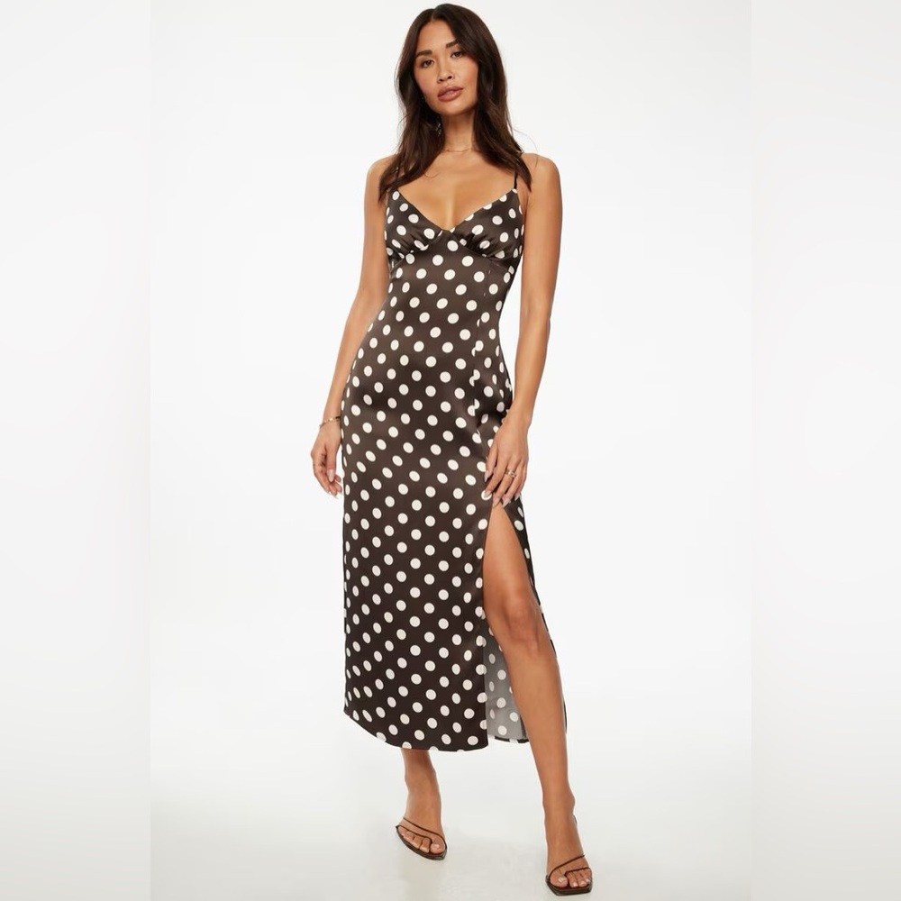 Geneva Satin Slip Brown Polka Dot Dress